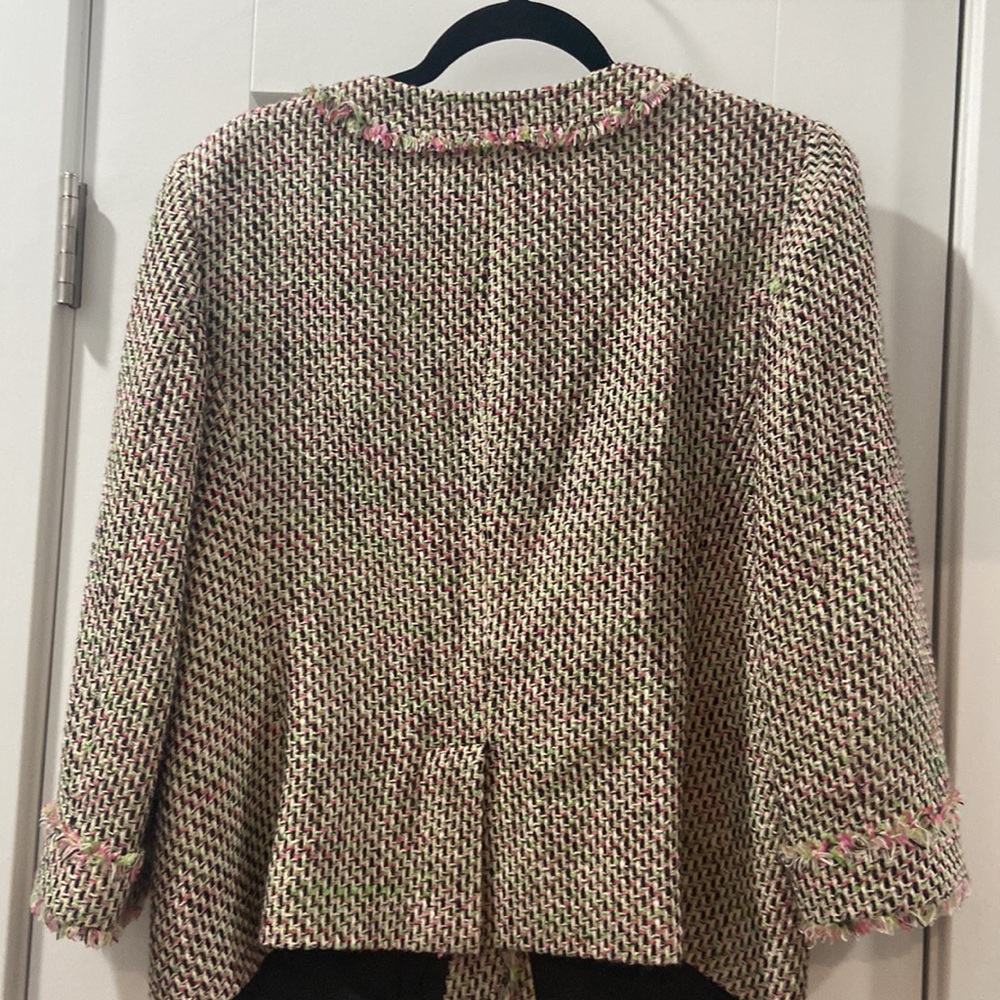 Talbolts Pink Green Tweed Eyelash Trim Cloqué Style Round Neck Blazer Jacket 12 - Picture 14 of 16